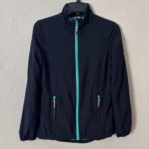 Lands End Women’s Lined Mesh Full Zip Jacket XS (2-4) Black/Teal